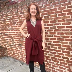 Rich burgundy/wine color jersey wool knit dress